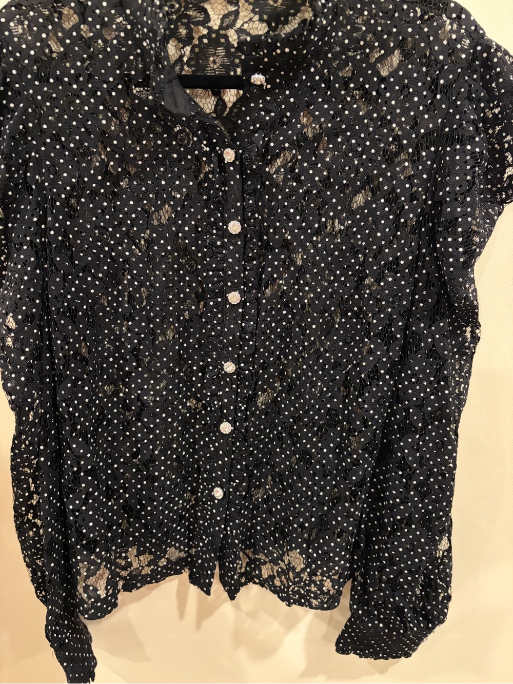 Lulu's Black Polka Dot Lace Button Down Top Size L - Picture 2 of 7